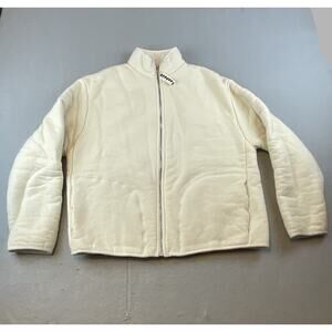 Jil Sanders Teddy Jacket in Neutrals Womens Sz M Reversible Eggshell Zip Up